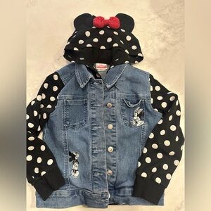 Disney Kids Blue Denim Jacket with Black Polka Dot Sleeves